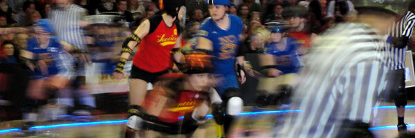 Jammers skating through the pivots and blockers … Queen City Roller Girls
